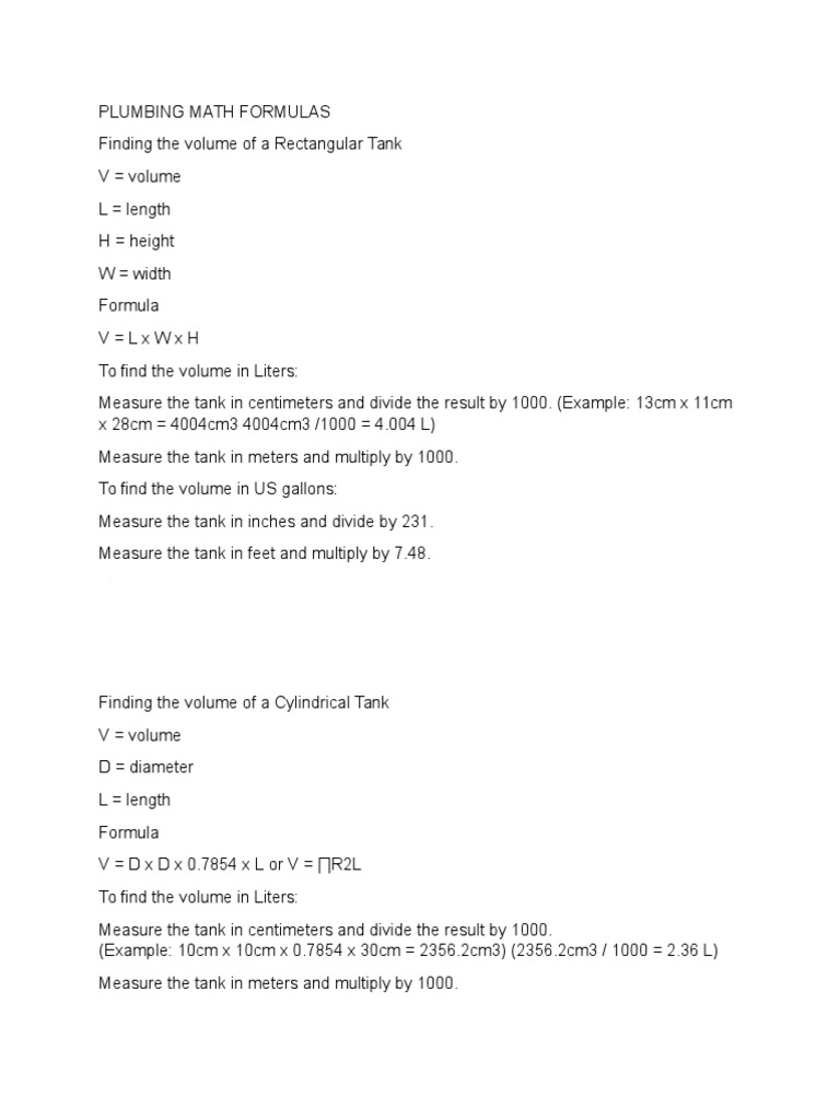 Plumbing Math Formulas Guide | PDF | Area | Thermal Expansion