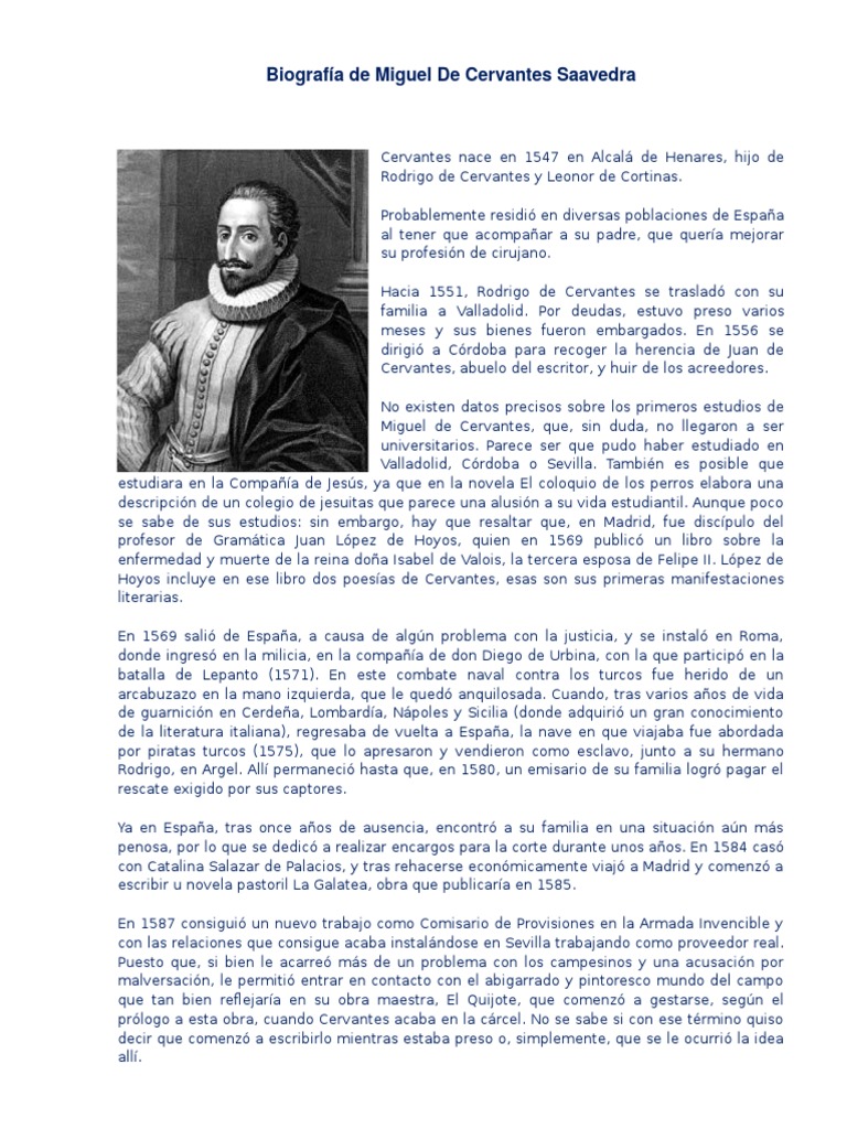 Biografía de Miguel de Cervantes Saavedra Miguel De Cervantes Don