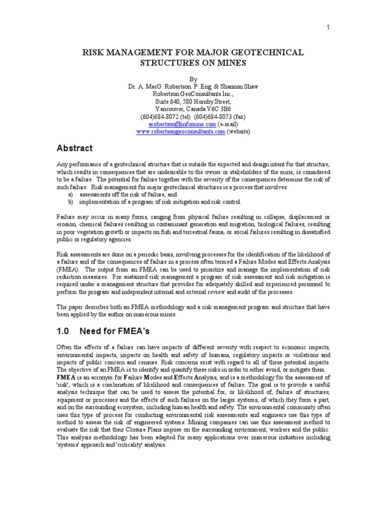 Risk Management in Geotechnical Mining | PDF | Risk Management | Risk