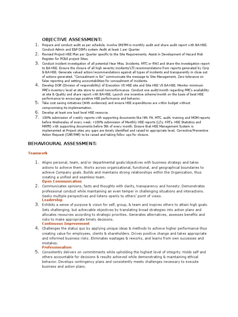 Objective Assessment:: Teamwork | Download Free PDF | Strategic ...