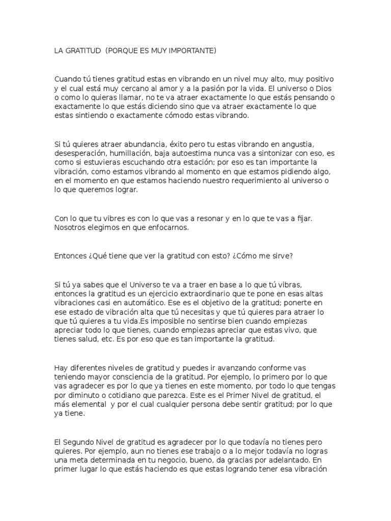 La Importancia de la Gratitud en la Vida | PDF | Gratitud | Universo