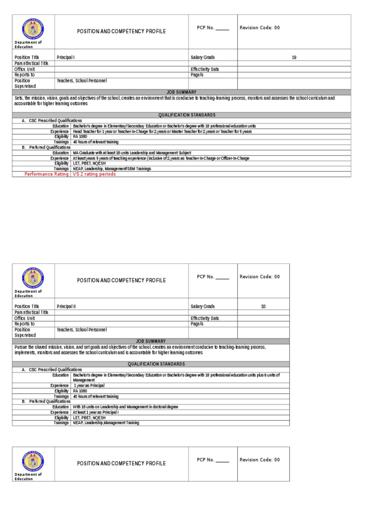 Position and Competency Profile | PDF | Strategic Planning | Teachers