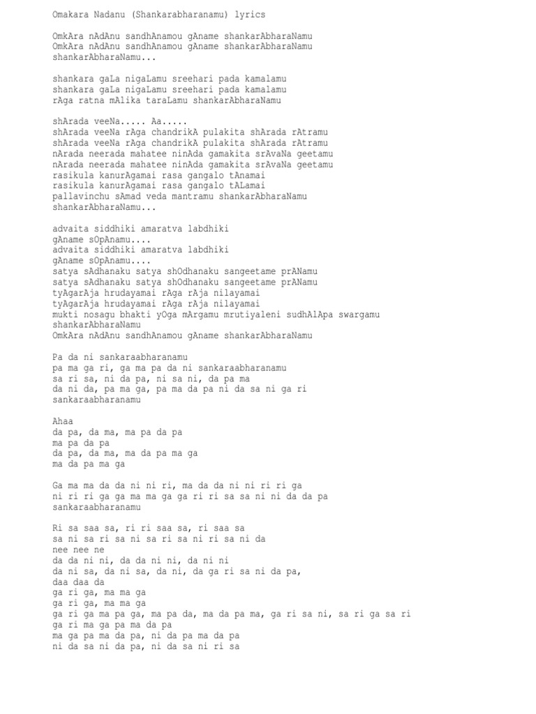 Omkara Nadanusandhanamou Ganame Shankarabharanamu Pdf
