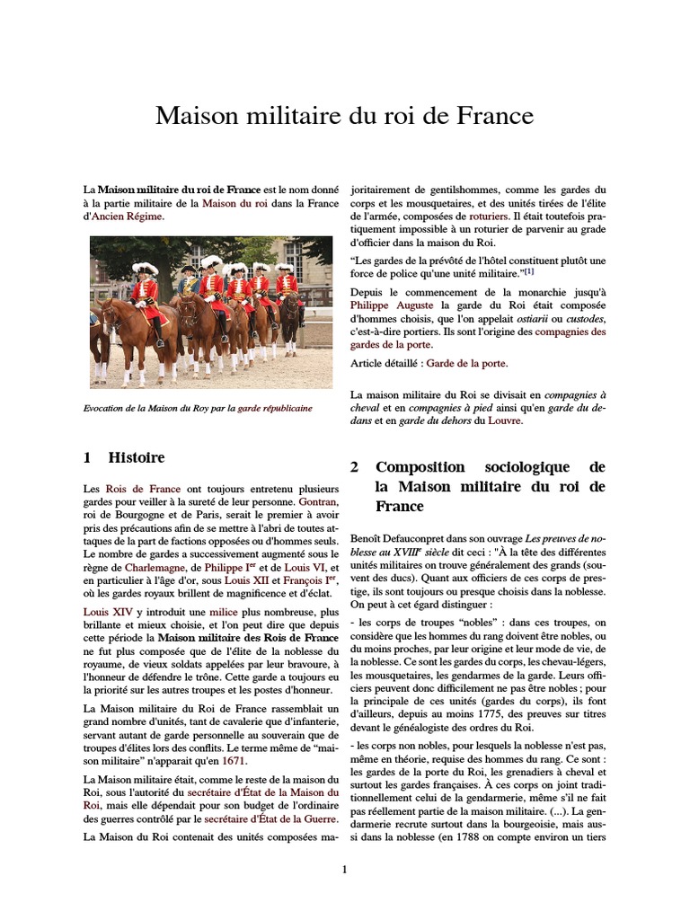 UNIF Maison Militaire Du Roi de France Organisation militaire