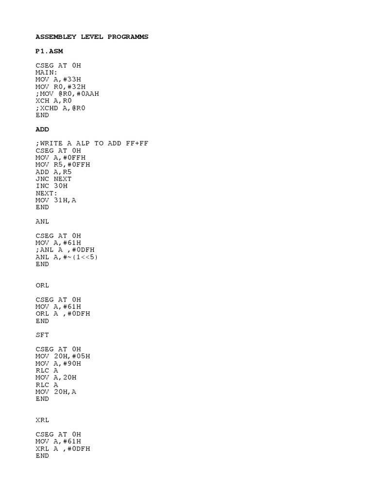 Assembly Language Program Examples | PDF