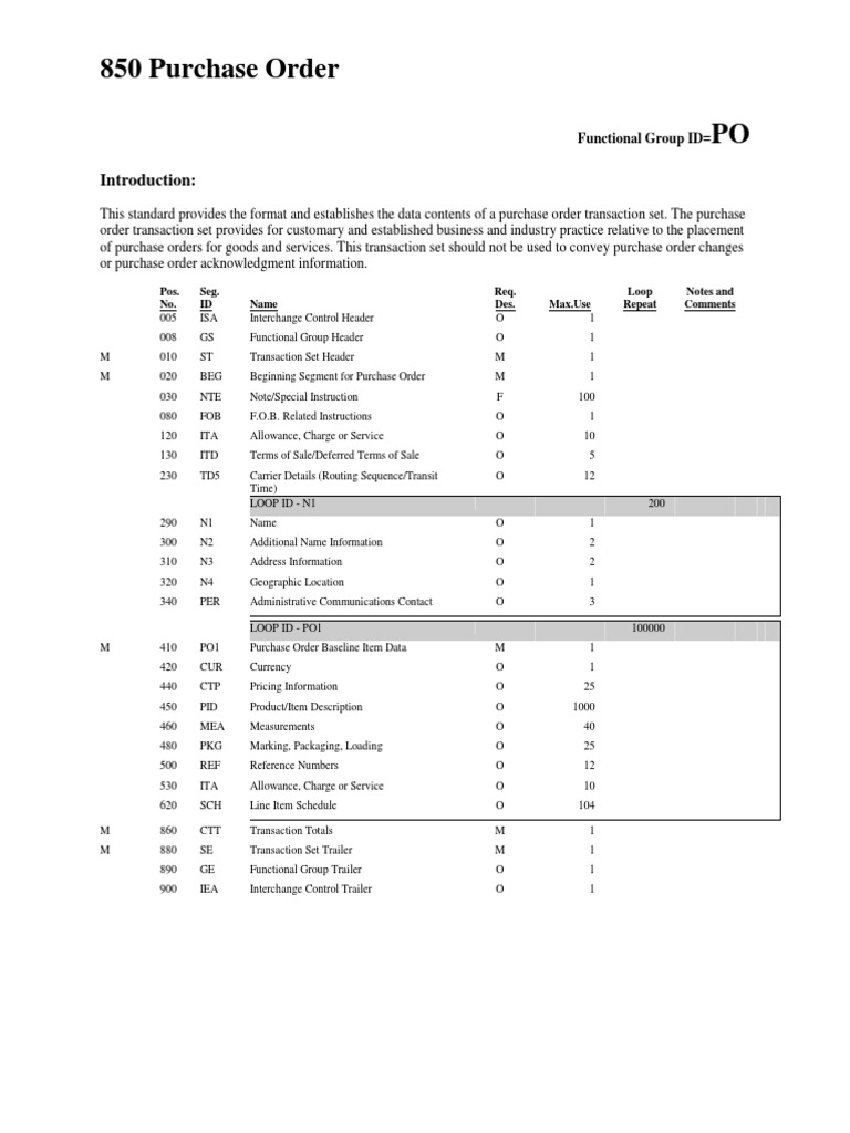 850 Purchase Order Transaction Set Guide | PDF | Exchange Rate ...