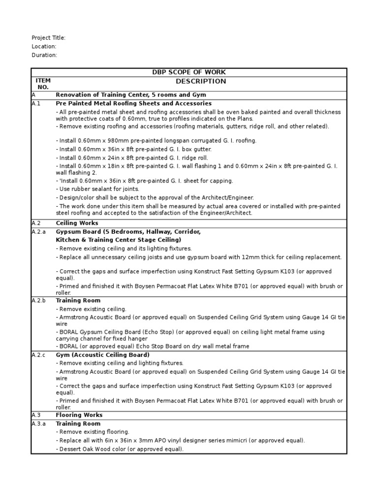 Scope of Work Flooring Personal Protective Equipment