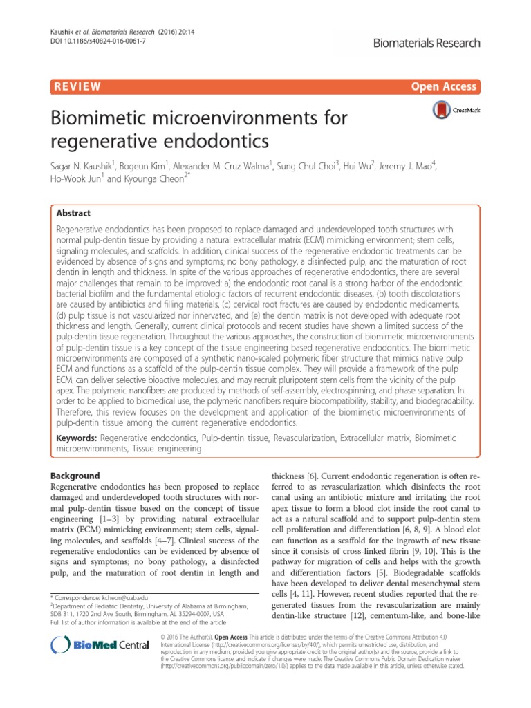 Biomimetic Microenvironments For Regenerative Endodontics Review Open