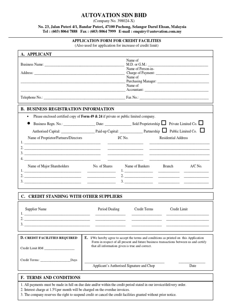 Application Form For Credit Facilities  PDF