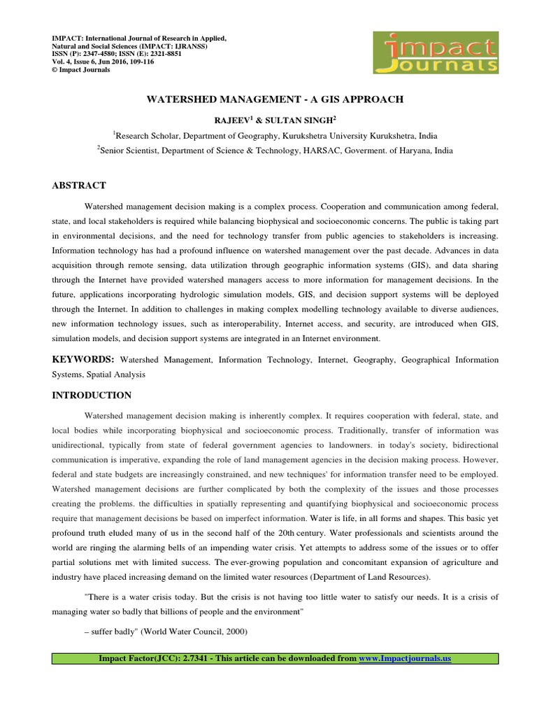 Watershed Management - A Gis Approach | PDF | Geographic Information ...