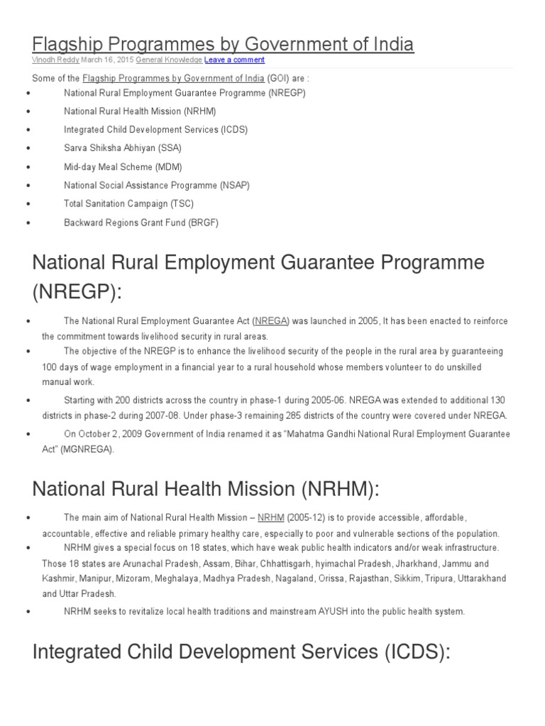 Key Flagship Programmes of India | PDF | Welfare | Government