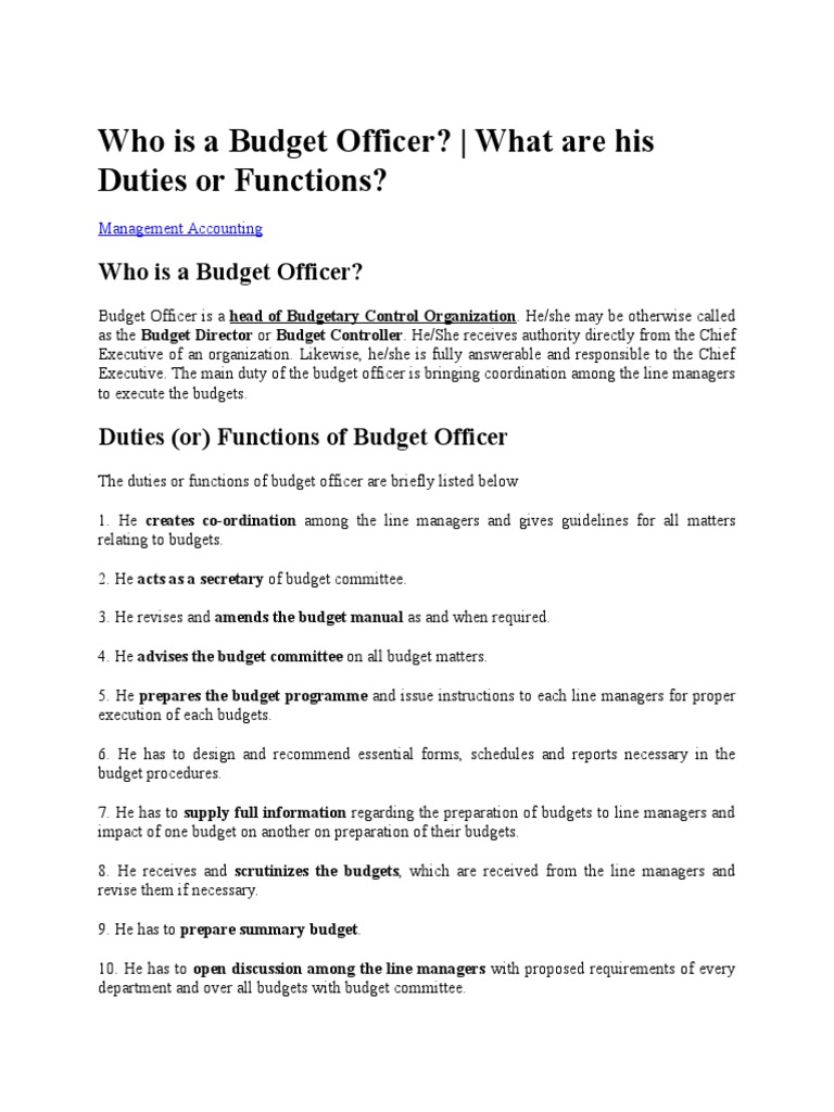 Budget Officer Duties and Functions | PDF