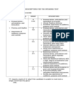 Generic Marking Descriptors For The Speaking Test