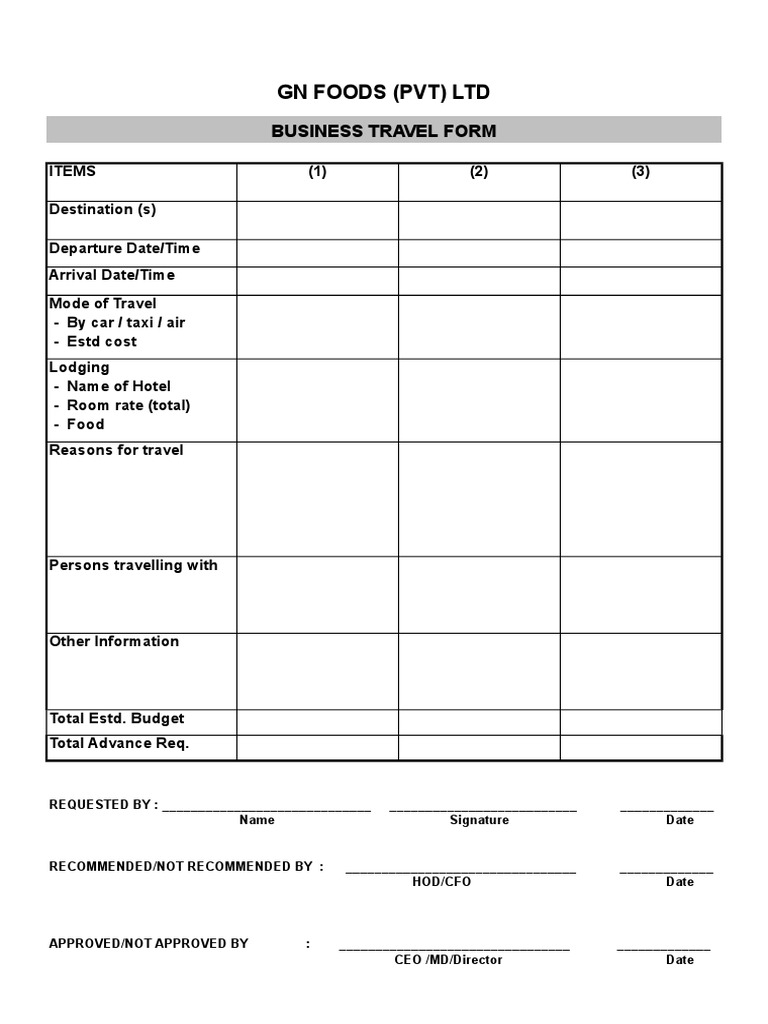 Business Travel Form | PDF