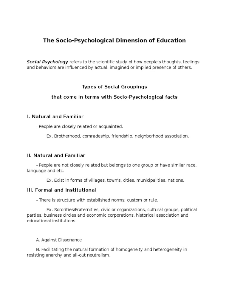 The Socio-Psychological Dimension of Education | PDF | Social Science