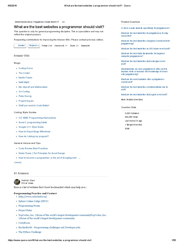 What Are The Best Websites A Programmer Should Visit - Quora | PDF ...