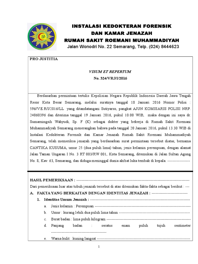 Contoh Visum Et Repertum Luka PDF