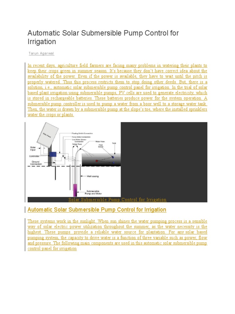 Automatic Solar Submersible Pump Control For Irrigation PDF Power