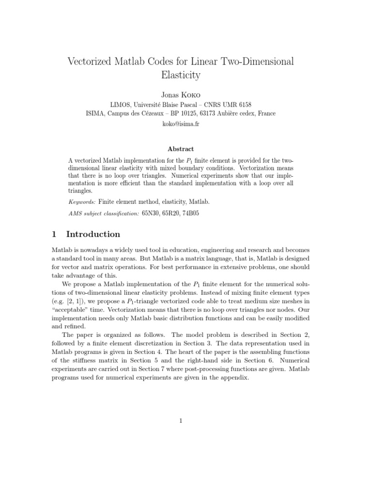 Vectorized MATLAB Code for 2D Elasticity | PDF | Finite Element Method ...