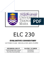 Evaluative Commentary: Members Group Matric Number