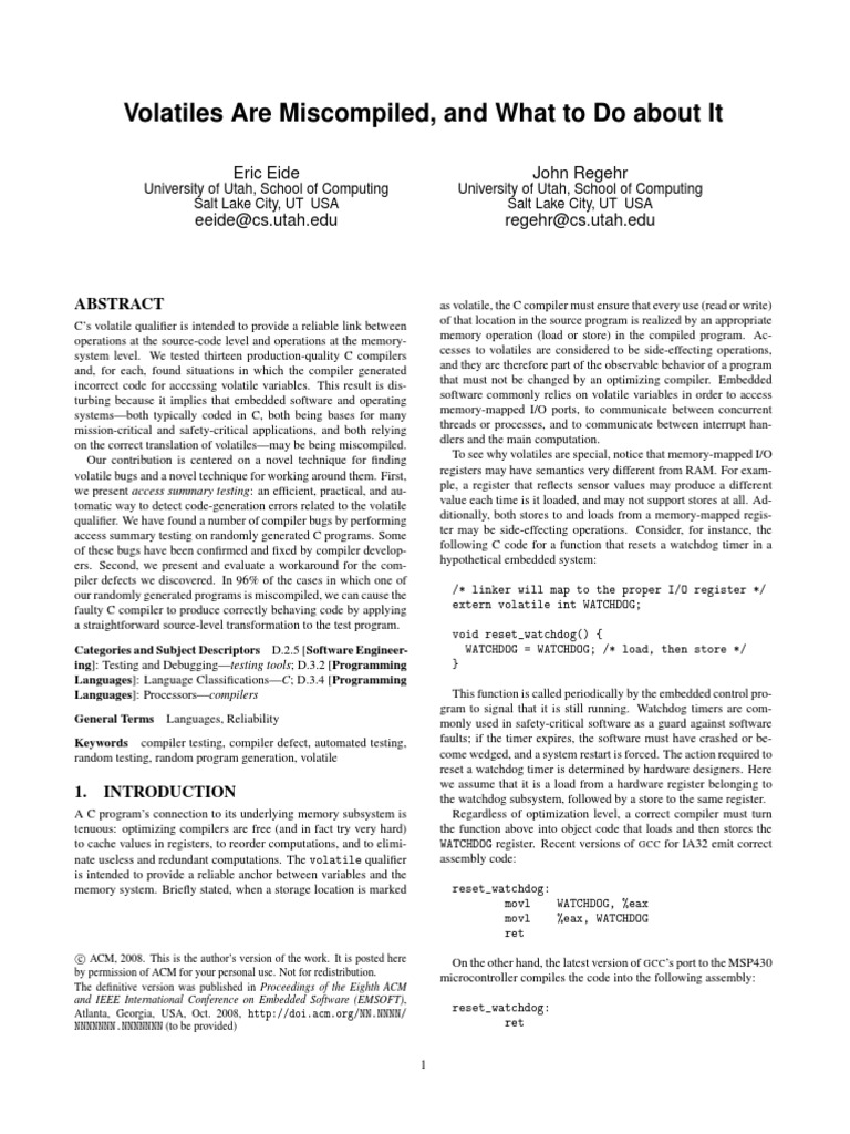 Fixing Miscompiled C Volatiles | PDF | C (Programming Language ...