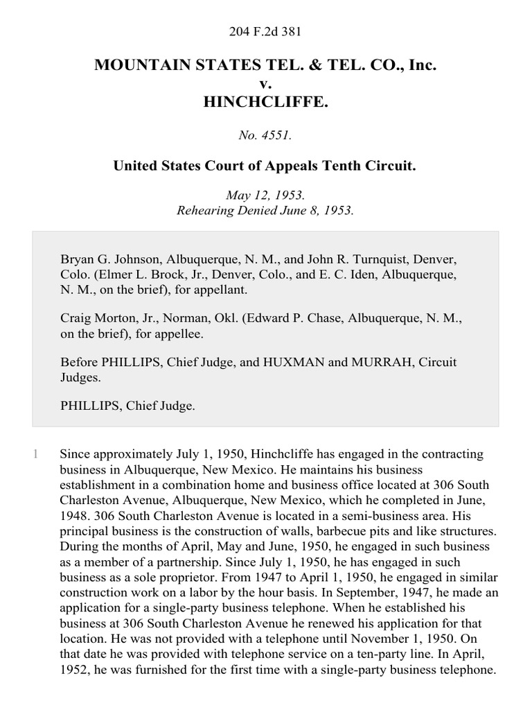 Hinchcliffe v. Mountain States Tel. Co. | PDF | Damages | Negligence