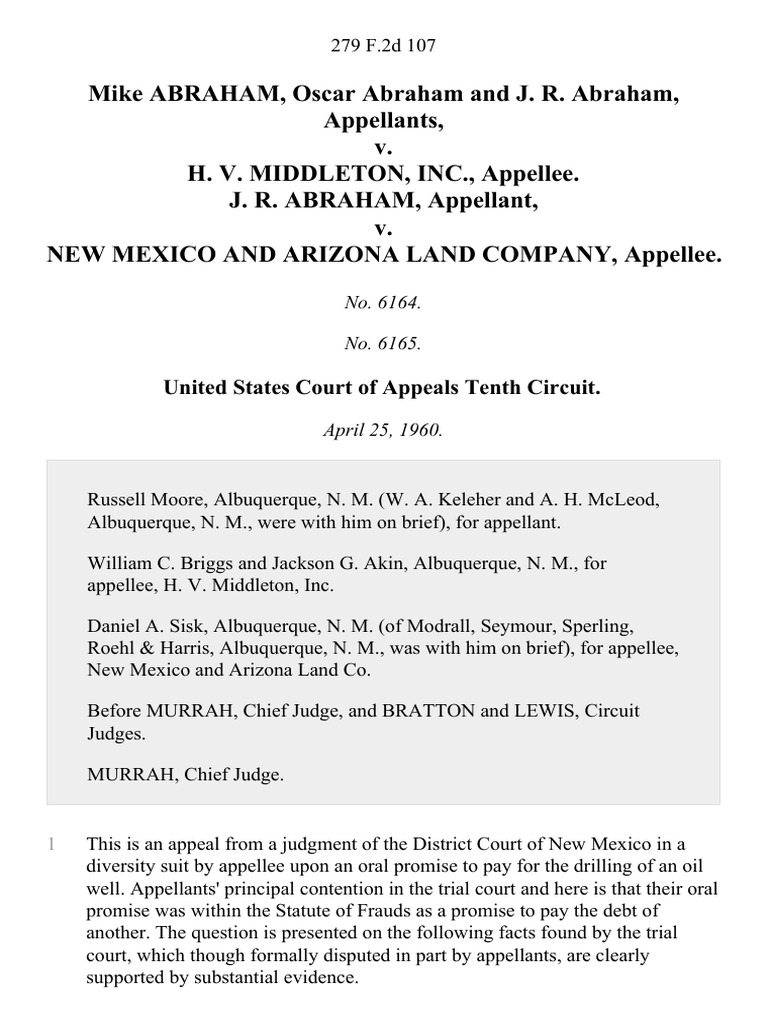 Mike Abraham, Oscar Abraham and J. R. Abraham v. H. v. Middleton, Inc