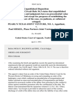 Pearl's Texas Joint Venture, No. 1 v. Paul Siekel, Plaza Partners Joint Venture, 930 F.2d 34, 10th Cir. (1991)