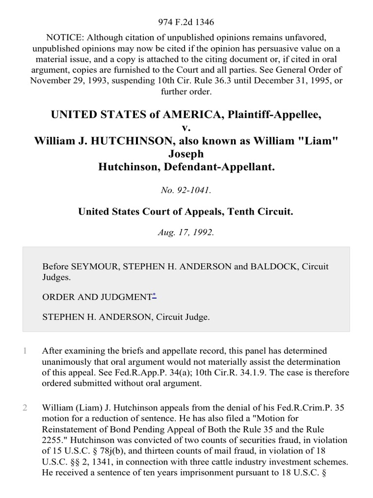 United States v. William J. Hutchinson, Also Known As William "Liam