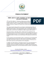 PRESS STATEMENT - IGAD Calls For Swift Completion of State Formation Process in Somalia