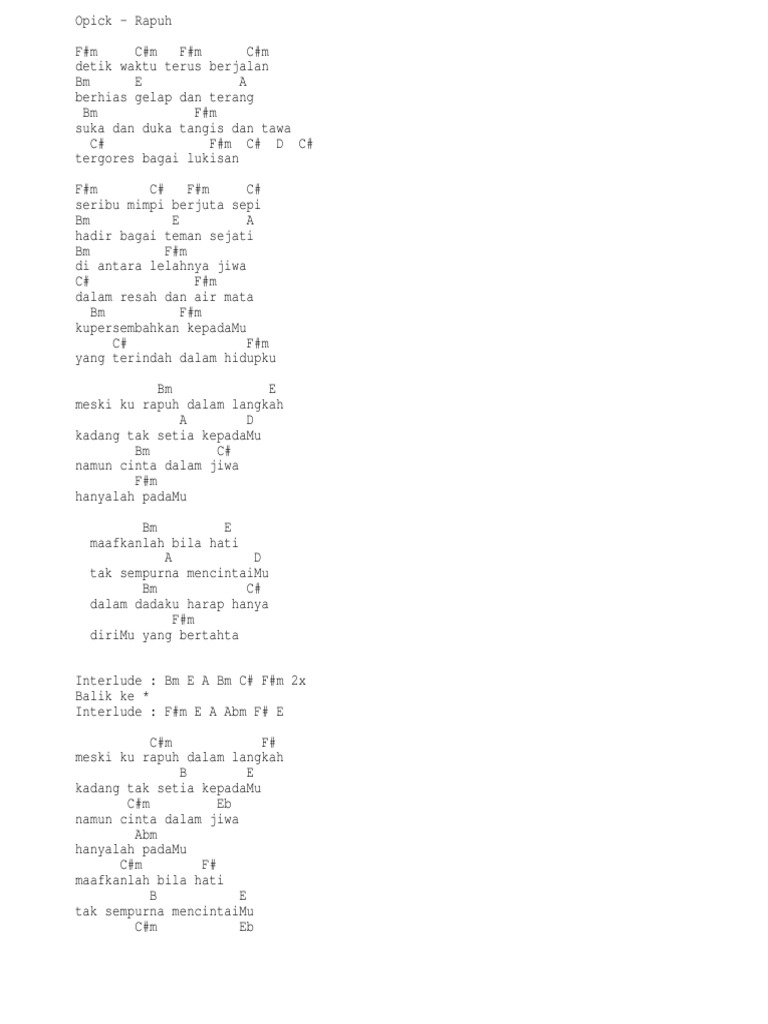 Opick Rapuh Chord Pdf