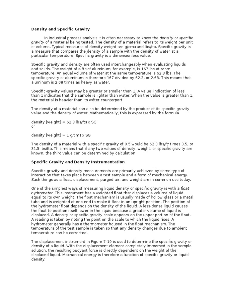 Density and Specific Gravity | PDF | Buoyancy | Density