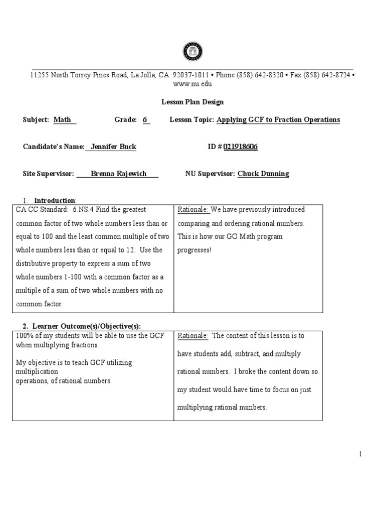 Lesson Plan Applying GCF | PDF | Fraction (Mathematics) | Multiplication