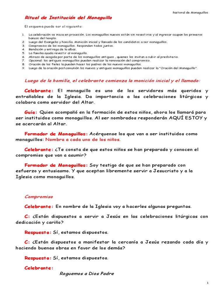 Monaguillos Formacion 03 Ritual De Institucion Del Monaguillo Pdf