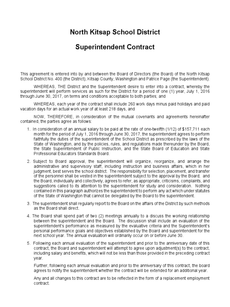 North Kitsap Superintendent Contract 2016-17 | PDF