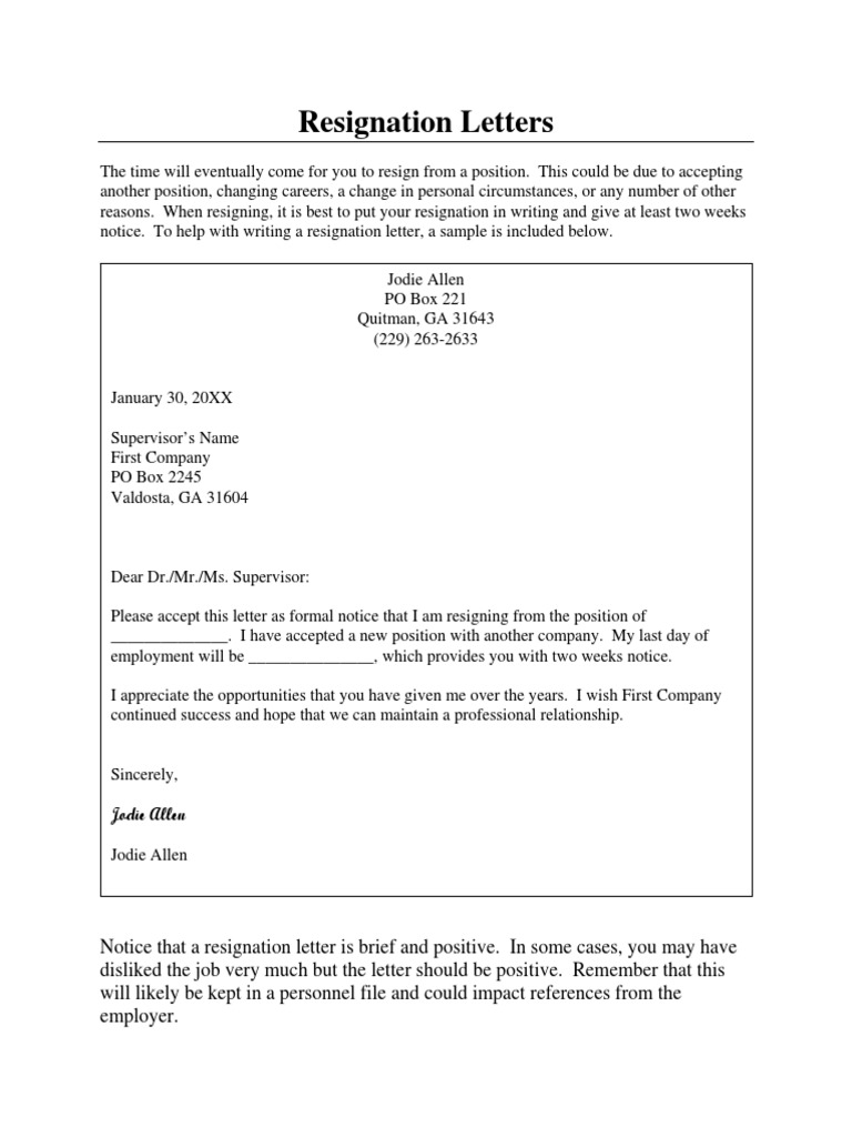 Resignation Letters Pdf