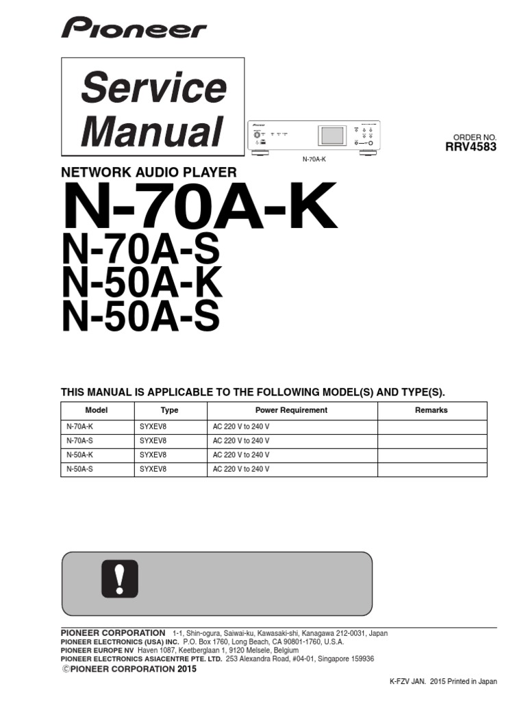 Pioneer N 50a N 70a K Power Supply Electromagnetism