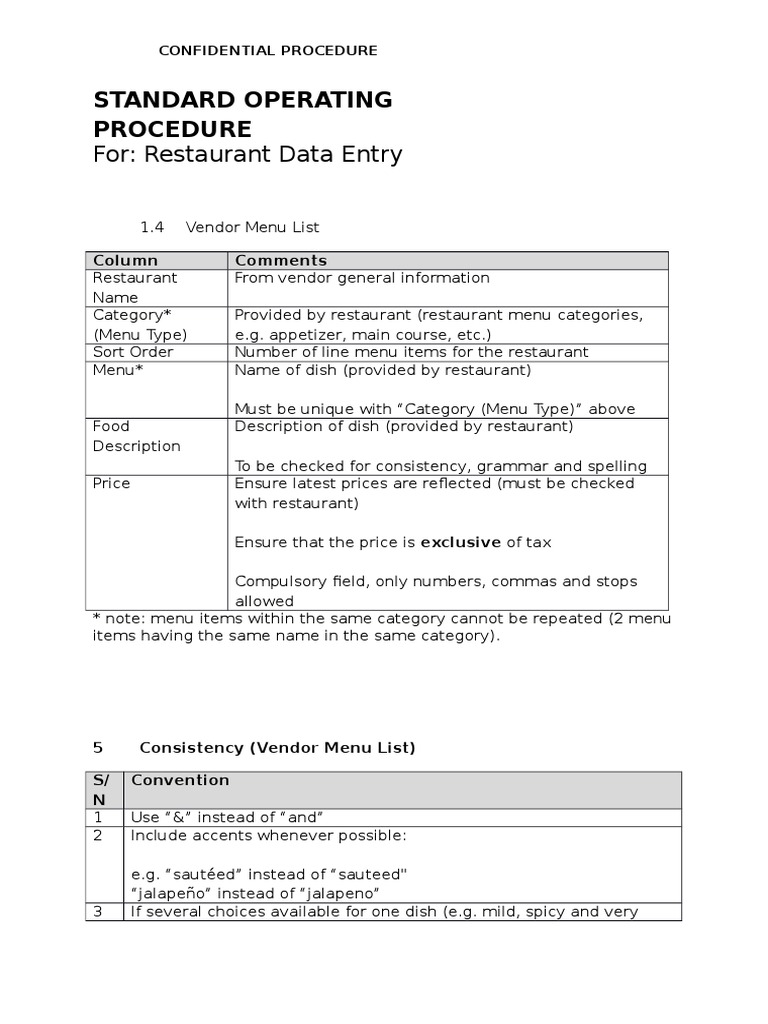 Restaurant Data Entry SOP Guide | PDF