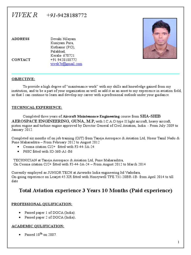 Aircraft Technician&rsquo;s CV | PDF | Career &amp; Growth | Technology 