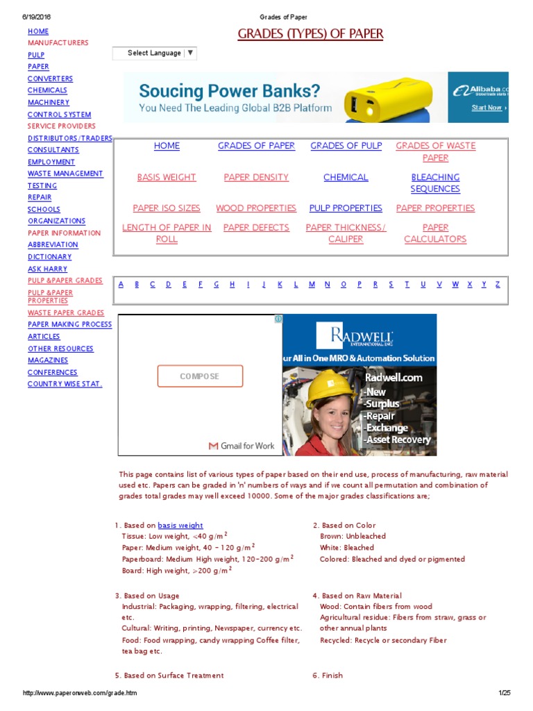 Grades of Paper PDF Paper Paperboard
