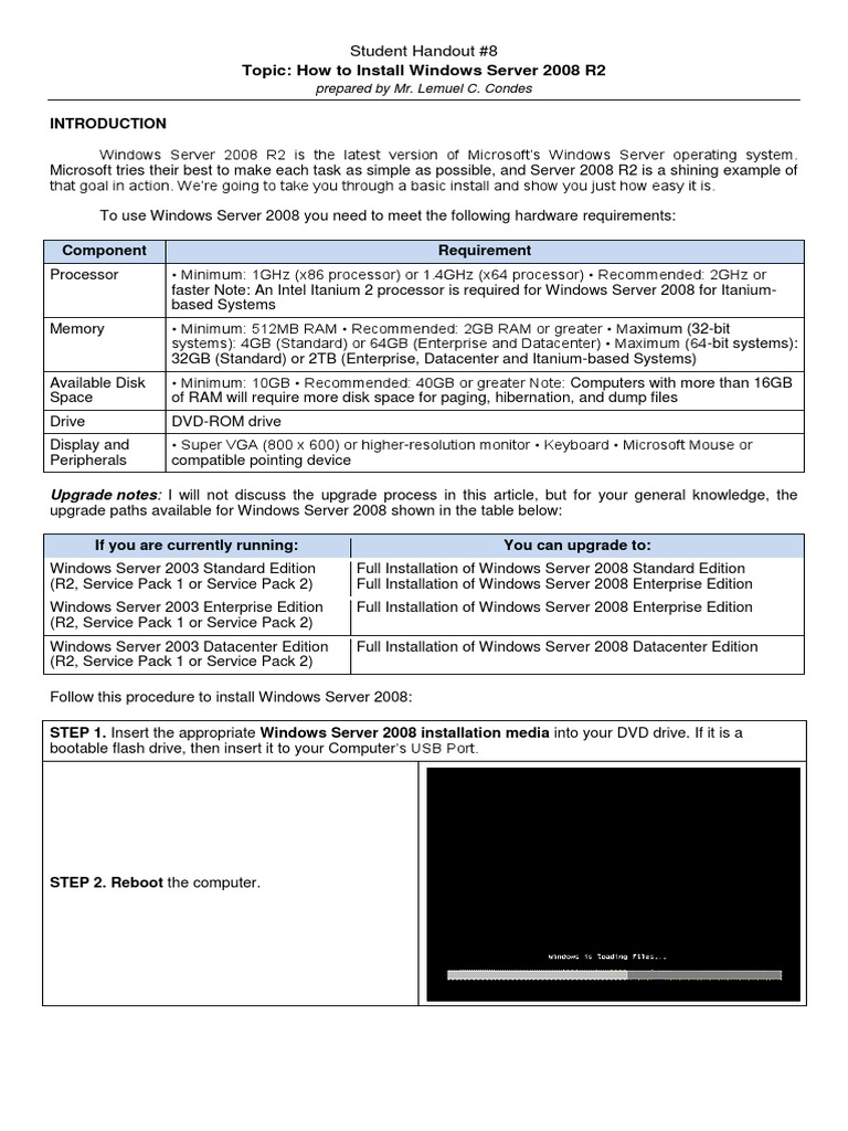 Installing Windows Server 2008 R2 Guide | PDF | Windows Server 2008 ...