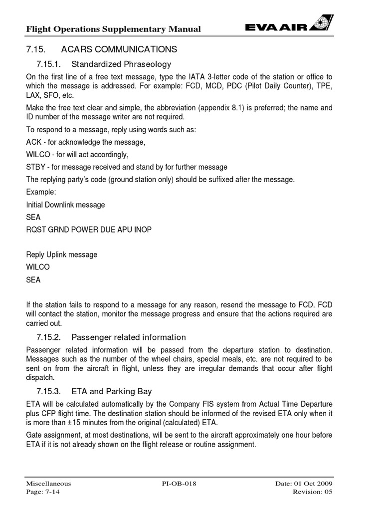 ACARS Communication Procedures | PDF | Aircraft | Electronics
