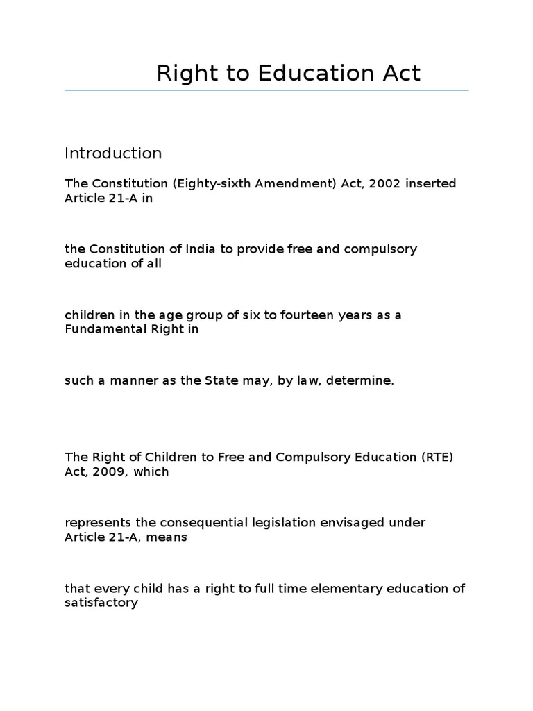 Right To Education Act | PDF | Government | Social Institutions