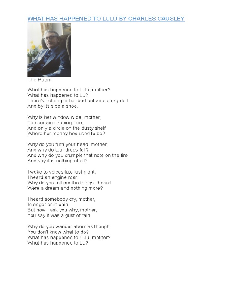 What Has Happened To Lulu By Charles Causley Pdf Grief Poetry