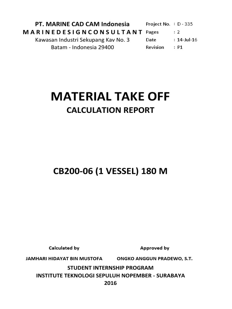 MTO Calculation Report for Vessel D-335 | PDF