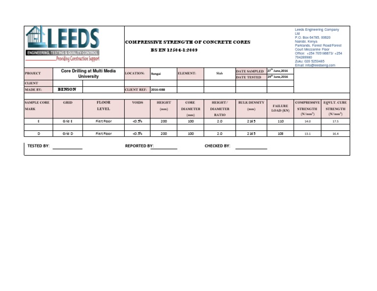 Concrete Core Test Report EN 12504-1 | PDF