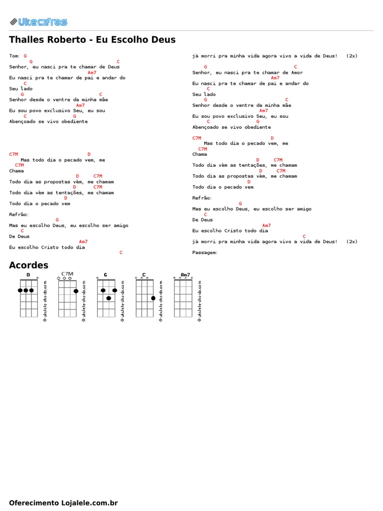 Thalles Roberto Eu Escolho Deus Uke Cifras Pdf