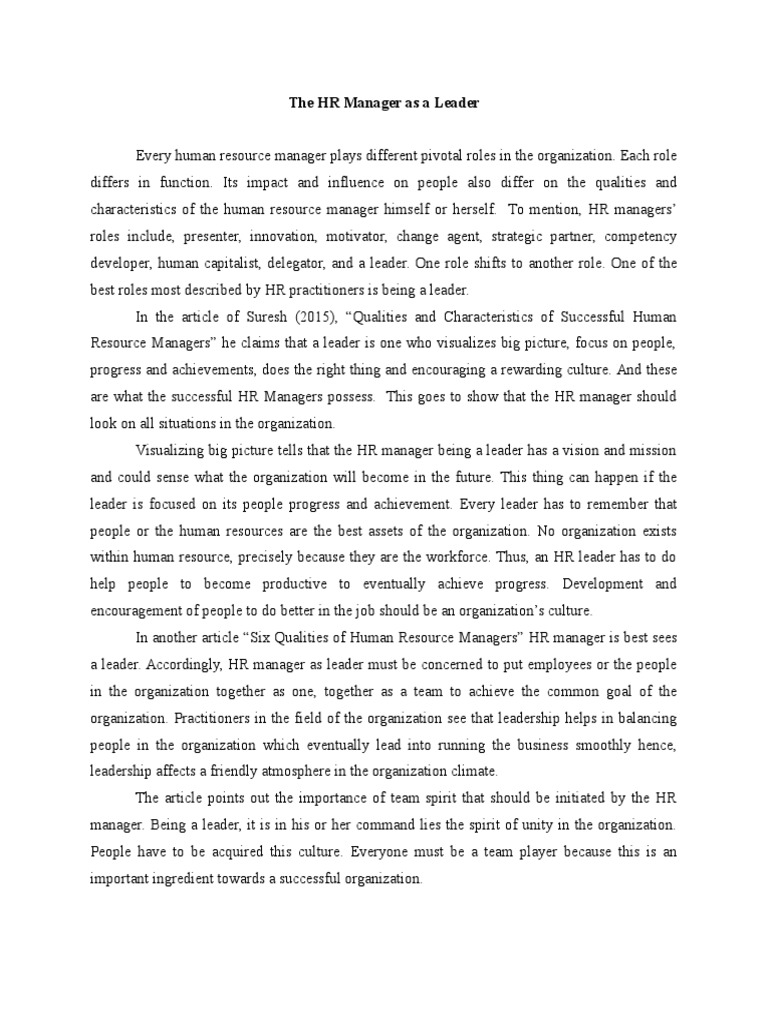 The HR Manager As A Leader | PDF | Competence (Human Resources) | Human ...