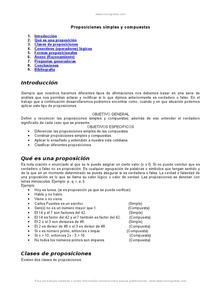 Proposiciones Simples y Compuestas | PDF | Proposición | Lógica