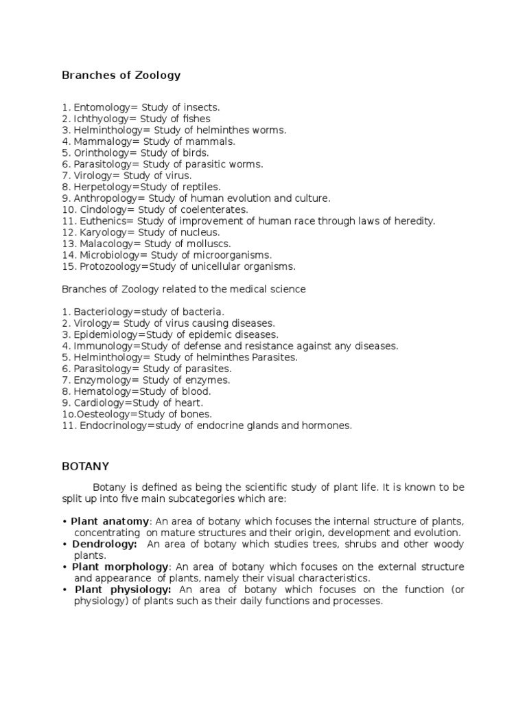 A Comprehensive Exploration of the Diverse Branches of Zoology and Botany  PDF  Ecology  Botany